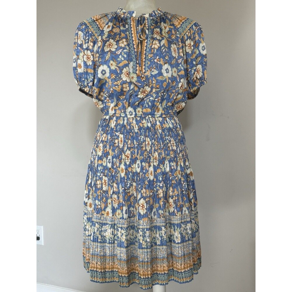 Current Air Womens Fit & Flare Dress Blue Floral Short Sleeve Size S